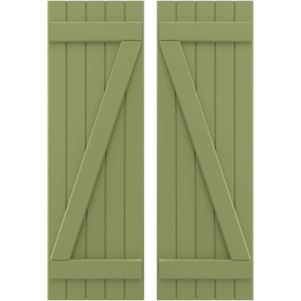 Ekena Millwork Americraft 5-Board (2 Batten) Wood Joined Board-n-Batten Shutters w/ Z-Bar, ARW102BB518X77MGH, PR ARW102BB518X77MGH - main